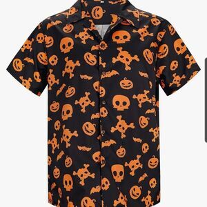 Mens Halloween Skull and Pumpkin Shirt